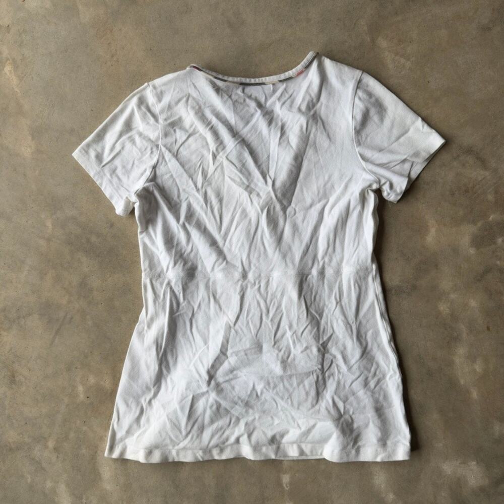 VINTAGE 90S BURBERRY WHITE SHIRT CUTE COQUETTE SCOOP NECK DESIGNER WOMENS LARGE - Picture 3 of 5